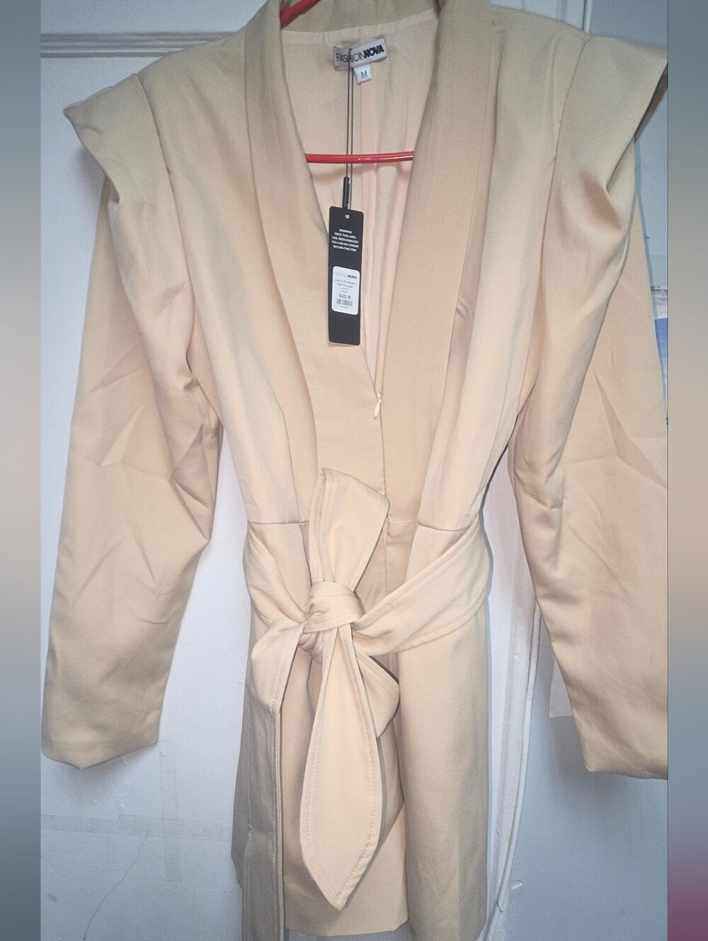Fashion Nova Beige Plunge-Neck Jumpsuit with Tie Waist - Picture 5 of 5